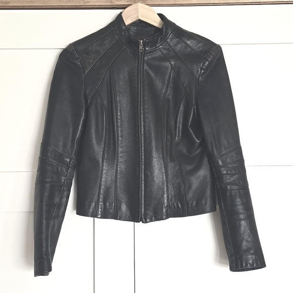 Cropped leather jacket - Picture 1 of 15